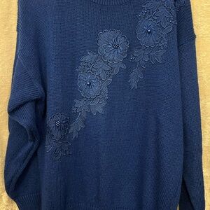 Vintage Blue Floral Embroidered Sweater